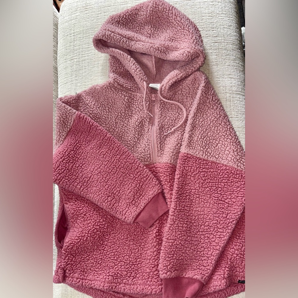 Victoria's Secret Pink Sherpa Half Zip Hoodie Fleece Jacket Pull Over Size L